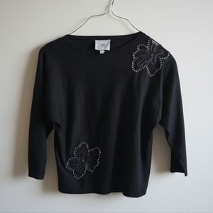Nwt Liv Milano Black Sweater with Floral Accents